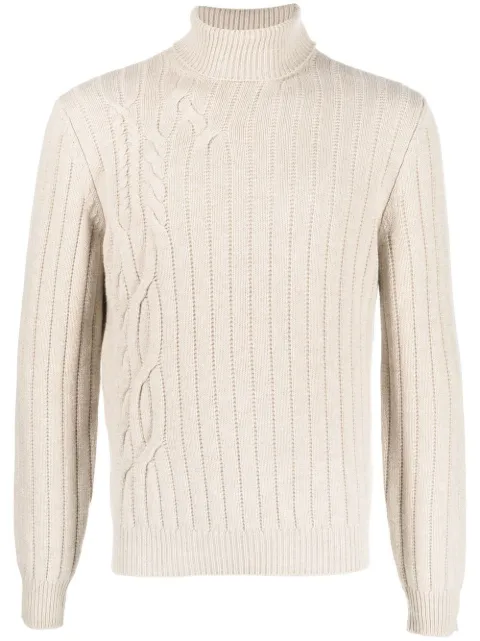 Corneliani cable-knit roll-neck jumper Neutrals 90M5632825119