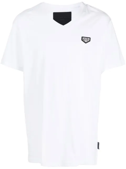 Philipp Plein logo-plaque V-neck T-shirt White LABCMTK6057PJY002N