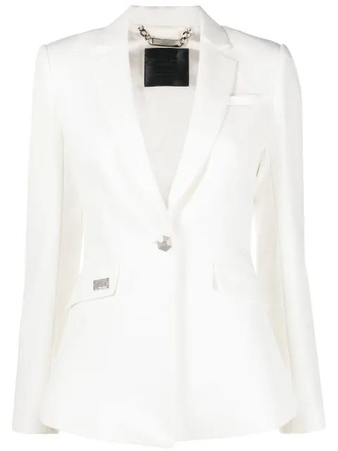 Philipp Plein rhinestone-logo single-breasted blazer White LABCWRF0538PTE003N
