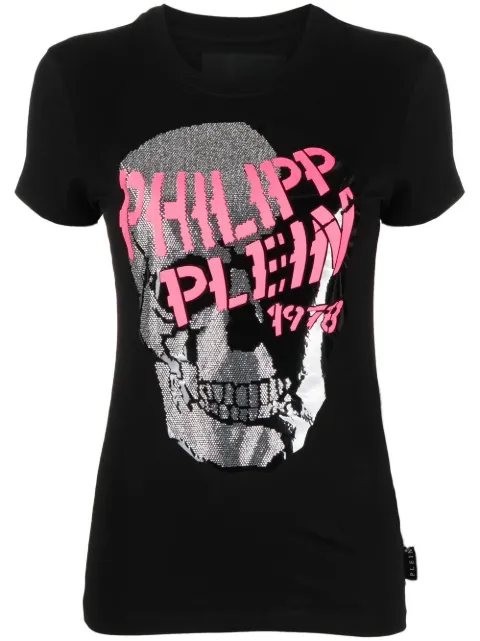Philipp Plein Skull Strass V-neck T-shirt Black LABCWTK1914PTE003N
