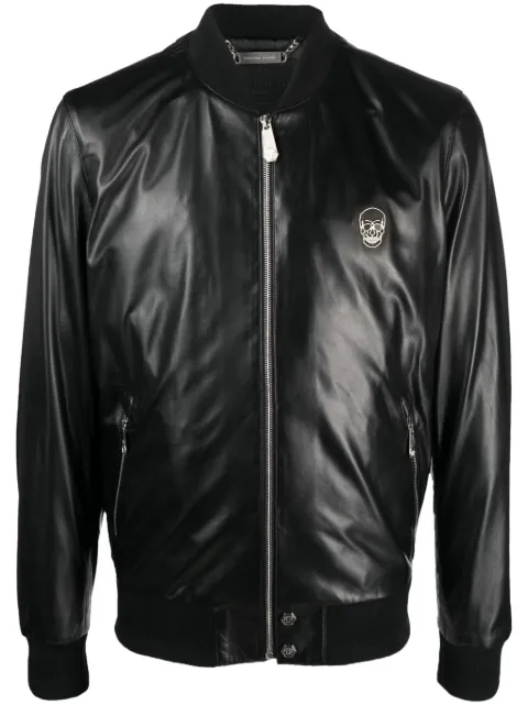 Philipp Plein Skull leather bomber jacket Black LABCMLB1266PLE010N