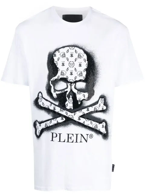 Philipp Plein skull-print rhinestone T-shirt White LABCMTK5273PJY002N