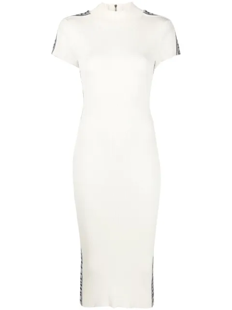 Philipp Plein rhinestone-logo ribbed wool midi dress Neutrals LABCWKG0248PTE003N