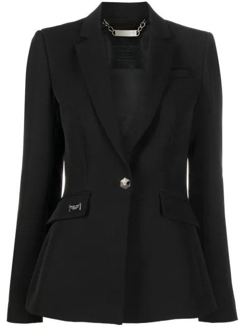 Philipp Plein rhinestone-logo single-breasted blazer Black LABCWRF0538PTE003N
