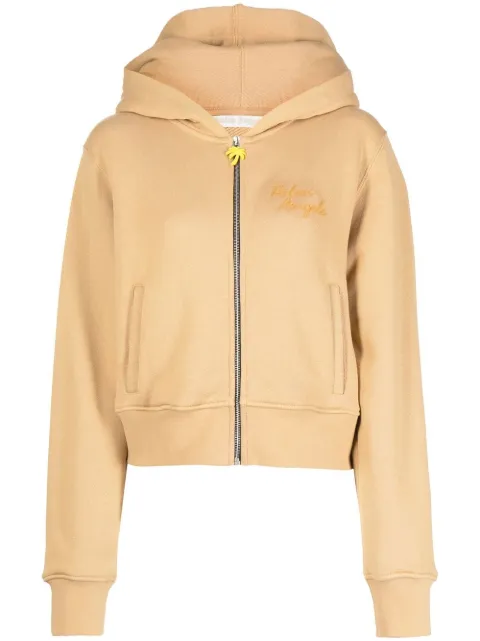 Palm Angels embroidered-logo zip-up hoodie Neutrals PWBE006F22FLE0016455