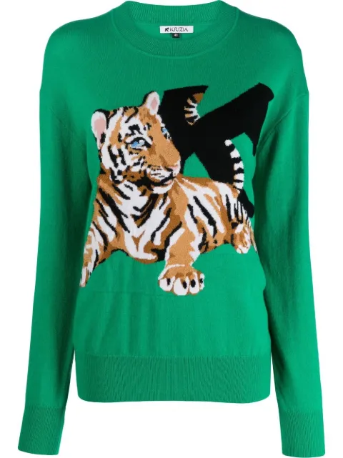 Krizia intarsia-knit tiger jumper Green J1CX1748M90