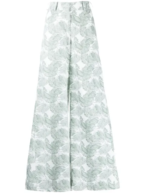 Bambah palm leaf-print wide-leg trousers Green BMB2233
