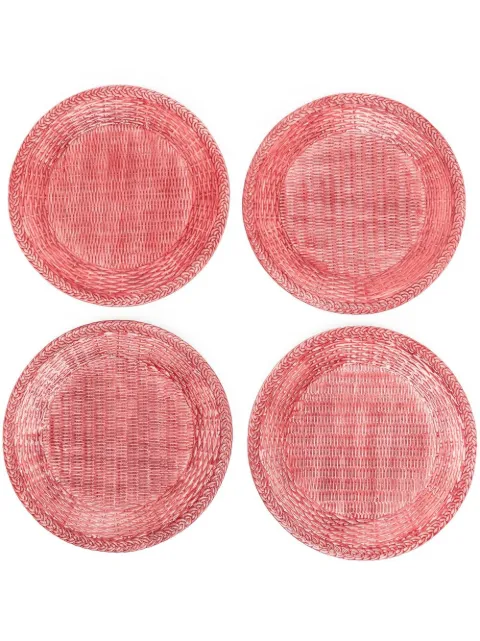 Les-Ottomans woven porcelain plates (set of four) Red WIB04
