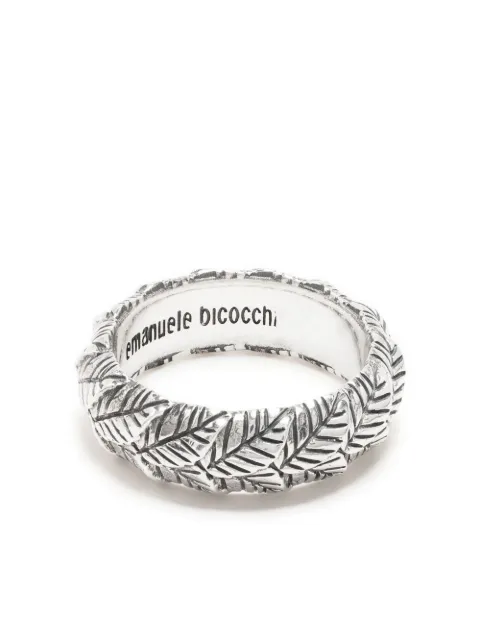 Emanuele Bicocchi engraved-leaves embellished ring Silver LVA2