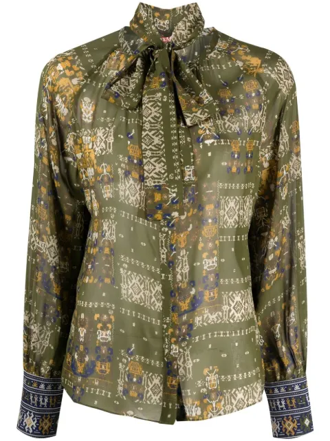 'S Max Mara neck tie abstract-print shirt Green 62610121600ATOLLO