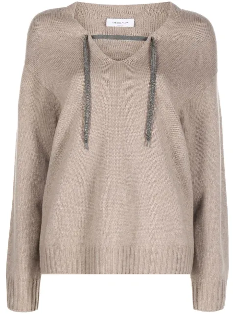 Fabiana Filippi hooded V-neck jumper Neutrals MADP02F0950000X612