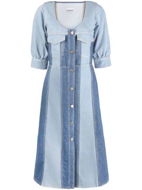GANNI panelled midi organic cotton dress Blue J1078