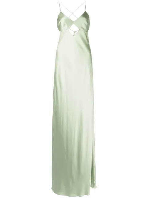 Michelle Mason cut-out detail silk gown Green M9029B