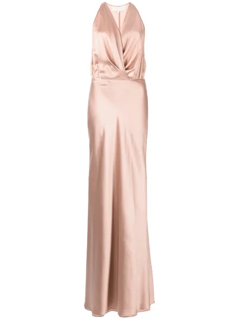 Michelle Mason draped halterneck dress Pink M9326