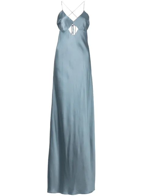 Michelle Mason cut-out detail silk gown Blue M9029B