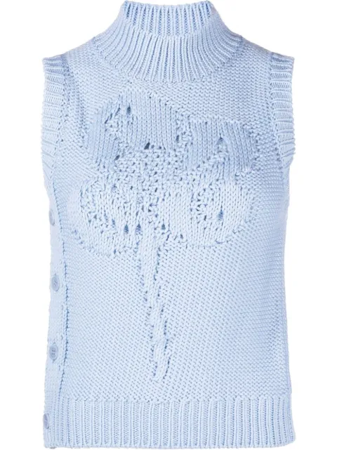Cecilie Bahnsen Irina floral knitted wool vest Blue 222KNI50013