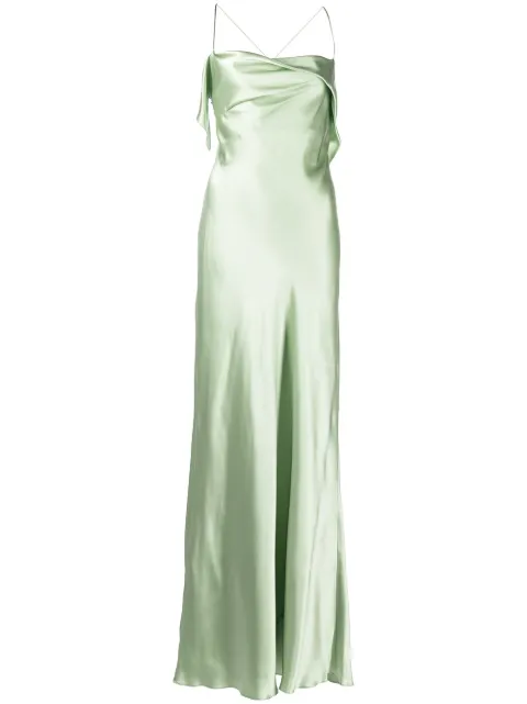 Michelle Mason bias-cut cowl neck gown Green M9278B