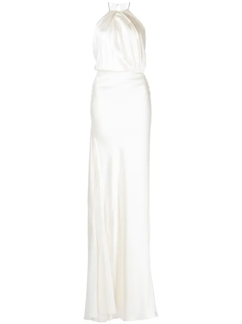 Michelle Mason pleated-detail silk gown White M9359