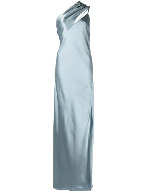 Michelle Mason side-slit one-shoulder gown Blue M9159