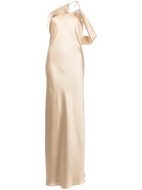 Michelle Mason bias-cut one-shoulder gown Gold M9212C