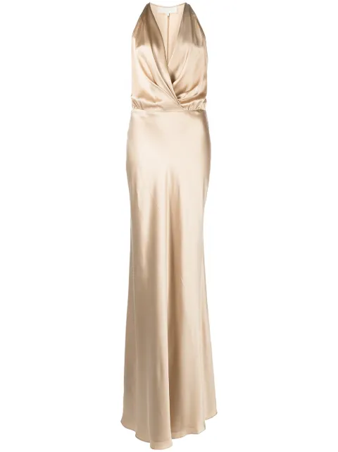 Michelle Mason draped halterneck gown Gold M9326