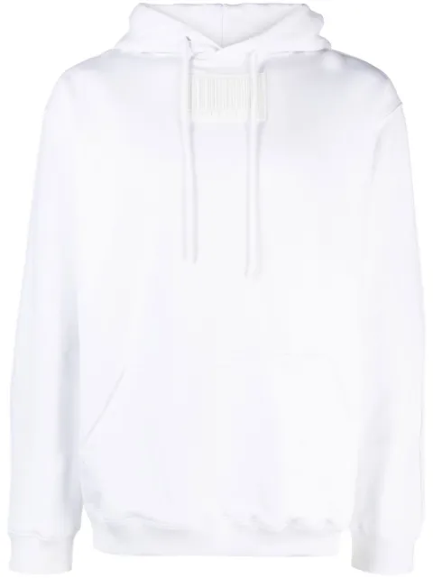 VTMNTS barcode-patch drawstring hoodie White VL16HD100W
