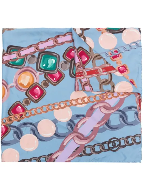 CHANEL Pre-Owned jewellery print silk scarf Blue DPTC0722CHASC15