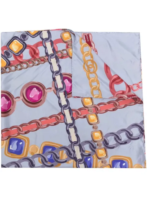 CHANEL Pre-Owned jewellery print silk scarf Blue DPTC0722CHASC13