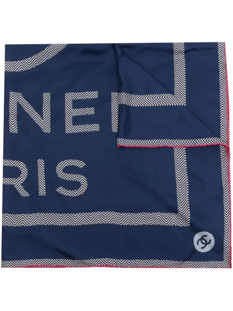 CHANEL Pre-Owned logo print silk scarf Blue DPTC0722CHASCA4