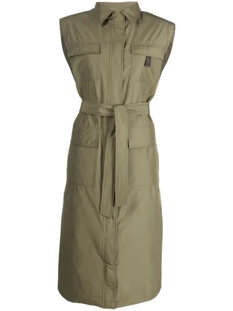 Brunello Cucinelli belted-waist sleeveless coat Green MB5749563PC8648