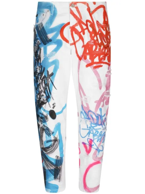 Dolce & Gabbana graffiti-print straight leg jeans Blue GYJDADG8GU6