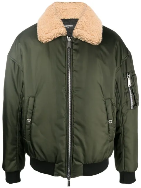 DSQUARED2 faux shearling-trim zip-up bomber jacket Green S74AM1274S49576