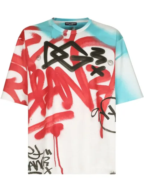 Dolce & Gabbana graffiti-print cotton T-shirt Red G8OZ1THI7Y4