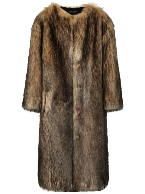 Dolce & Gabbana single-breasted faux-fur coat Brown G034DTGF258