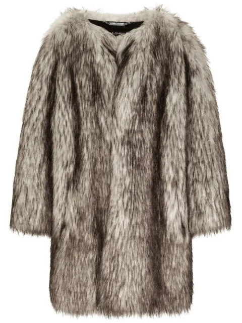 Dolce & Gabbana single-breasted faux-fur coat Neutrals G034ATFUSUM