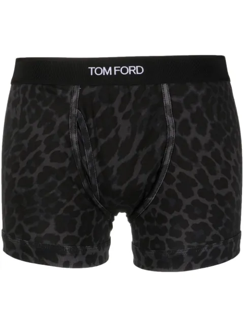 TOM FORD logo-waistband leopard-print boxers Black T4LC31230