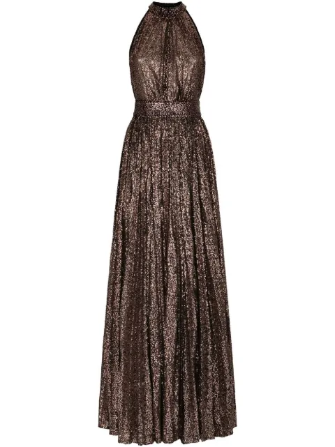 Dolce & Gabbana sequin-embellished halterneck gown Brown F6ZQ4TFLSFI