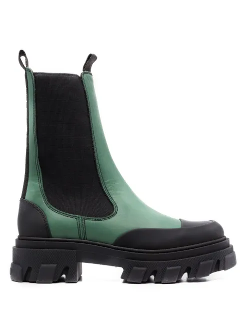 GANNI colour-block leather ankle boots Green S1925