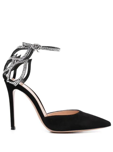 Gianvito Rossi Crystal Fleur 105mm suede pumps Black G4035215RICCAM