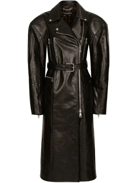 Dolce & Gabbana belted leather coat Black F0C1DLHULP7