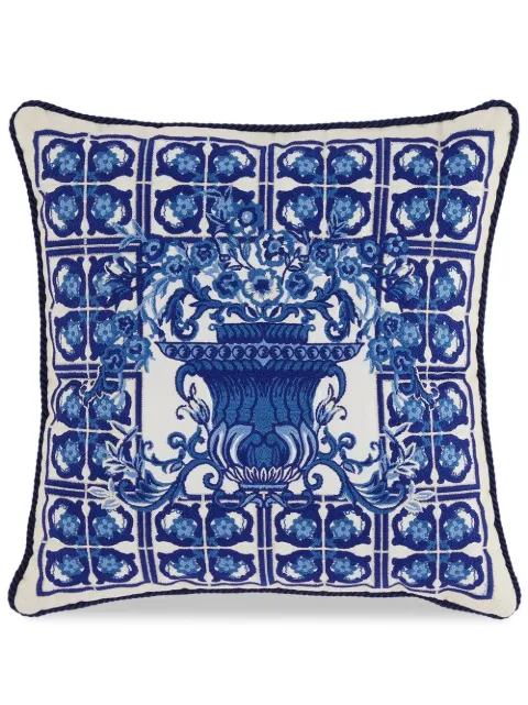 Dolce & Gabbana embroidered Majolica-print cushion Blue TCE015TCABT