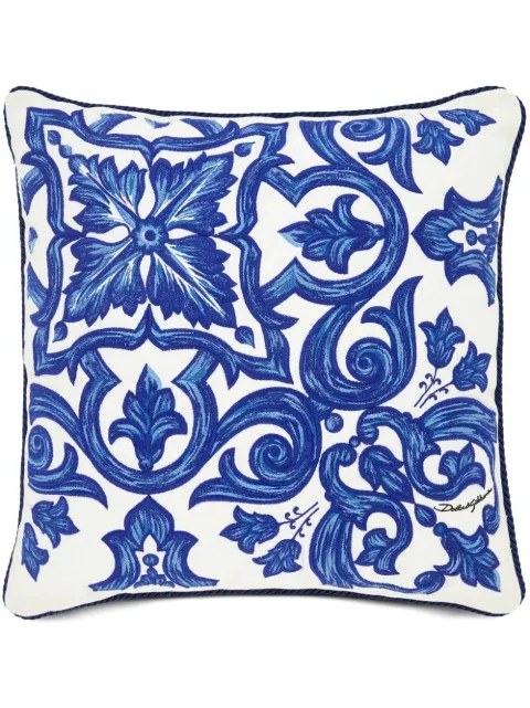 Dolce & Gabbana embroidered Majolica-print cushion Blue TCE015TCABR