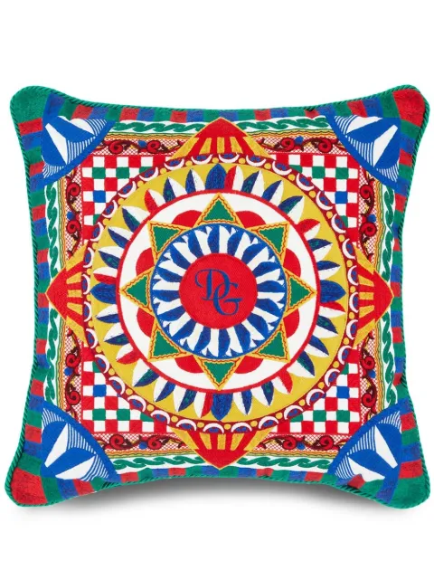 Dolce & Gabbana embroidered Carretto-print cushion Green TCE015TCABO