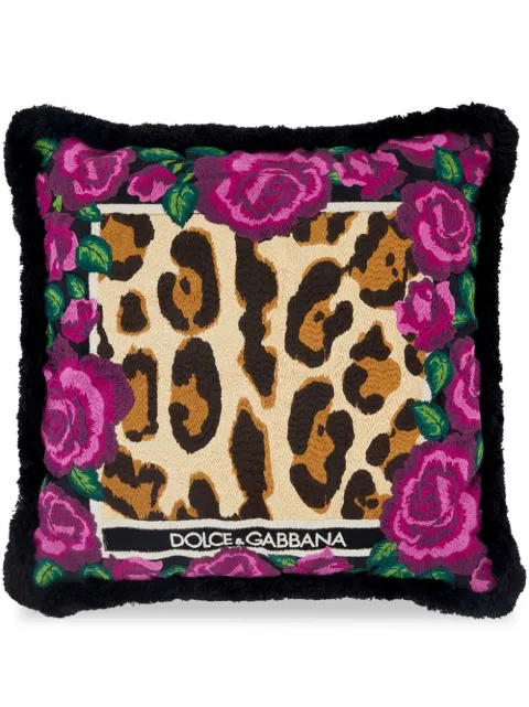 Dolce & Gabbana leopard-print embroidered small cushion Pink TCE016TCABX