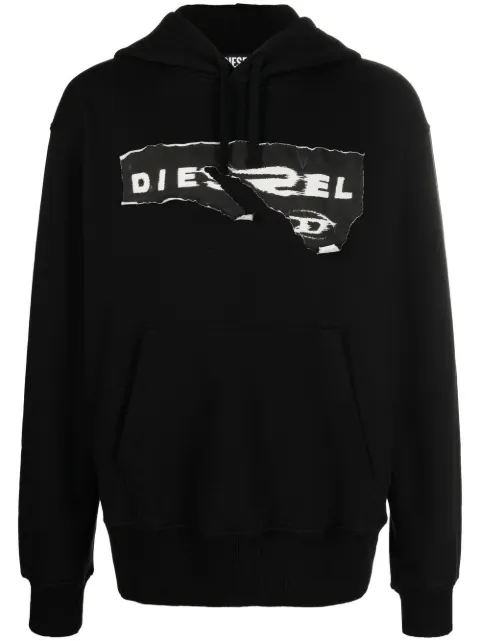 Diesel ripped logo print hoodie Black A085280EJAA
