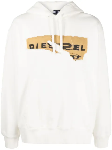 Diesel ripped logo print hoodie White A085280EJAA