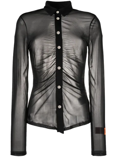 Heron Preston Georgette ruched long-sleeve shirt Black HWGA023F22FAB0011000