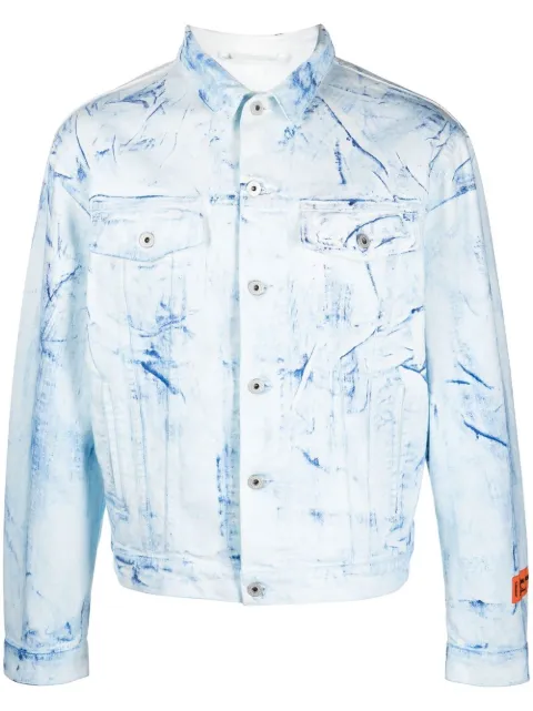Heron Preston Overdyed button-up shirt jacket Blue HMYE012F22FAB0014500