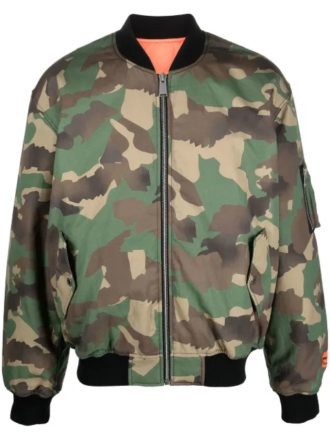 Heron Preston camouflage print bomber jacket Green HMEH007F22FAB0025900