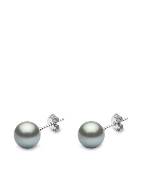 Yoko London 18kt white gold Classic 9mm grey Tahitian pearl stud earrings Silver EYG907